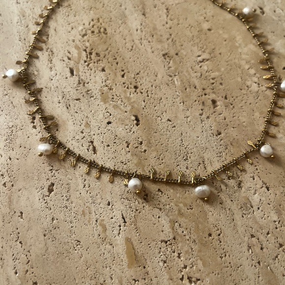 Sezane Gold Necklace with White Pearl Drops - Picture 2 of 5